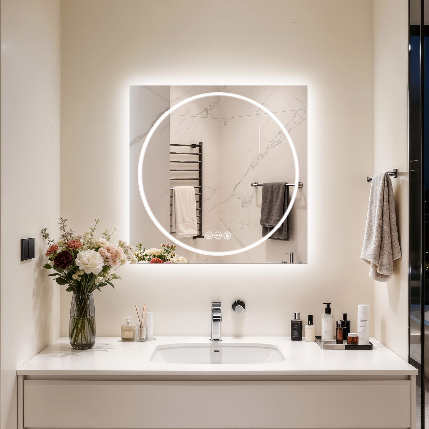 LUVODI  Frameless Tempered Glass LED Bathroom Mirror, Backlit with Round Front Light