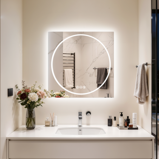 LUVODI  Frameless Tempered Glass LED Bathroom Mirror, Backlit with Round Front Light