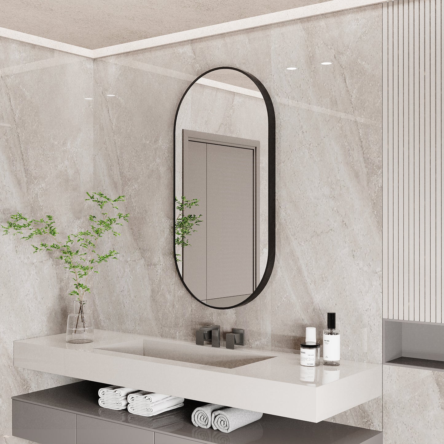 LUVODI 100x50cm Oval Wall-mounted Vanity Mirror Metal Frame Accent Mirror for Bathroom, Entryway