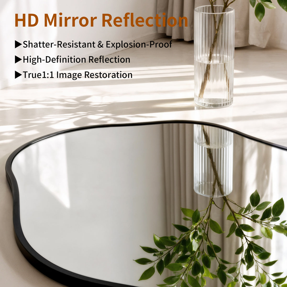 Asymmetrical Wall Mirror, Irregular Black Frame Mirror for Entryway