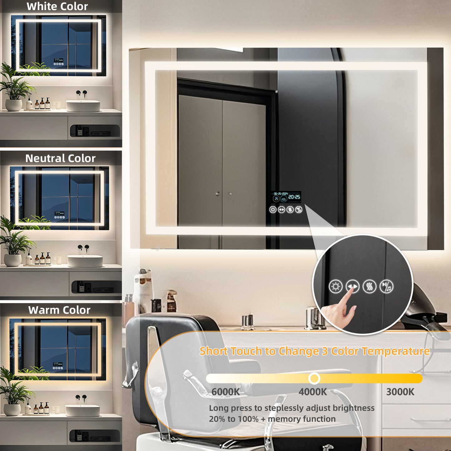 Espejo de baño LED LUVODI con altavoz Bluetooth, espejo de tocador inteligente rectangular con pantalla