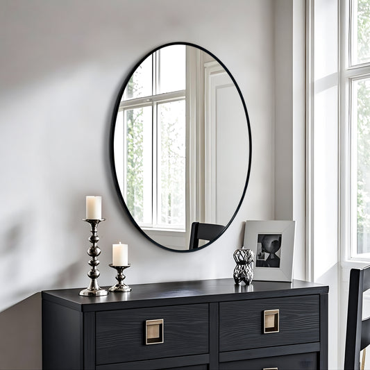 Oval Wall Mirror with Black Frame for Living Room, Bedroom
