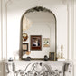 Vintage Arched Art Mirror with Flower Relief Frame for Living Room, Fireplace, 23.8”x36”