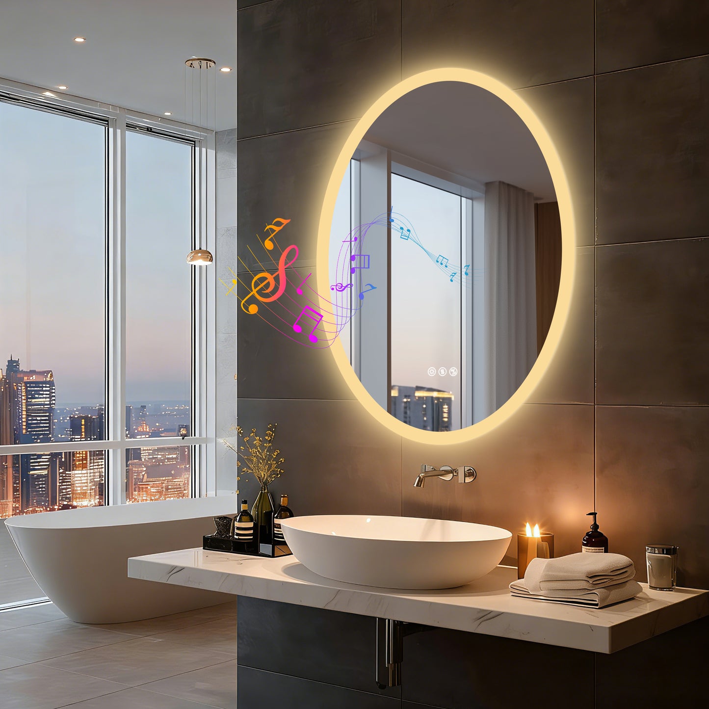 Espejo de baño LED con Bluetooth y altavoces LUVODI, antivaho e iluminado, 23,6 x 31,5 pulgadas
