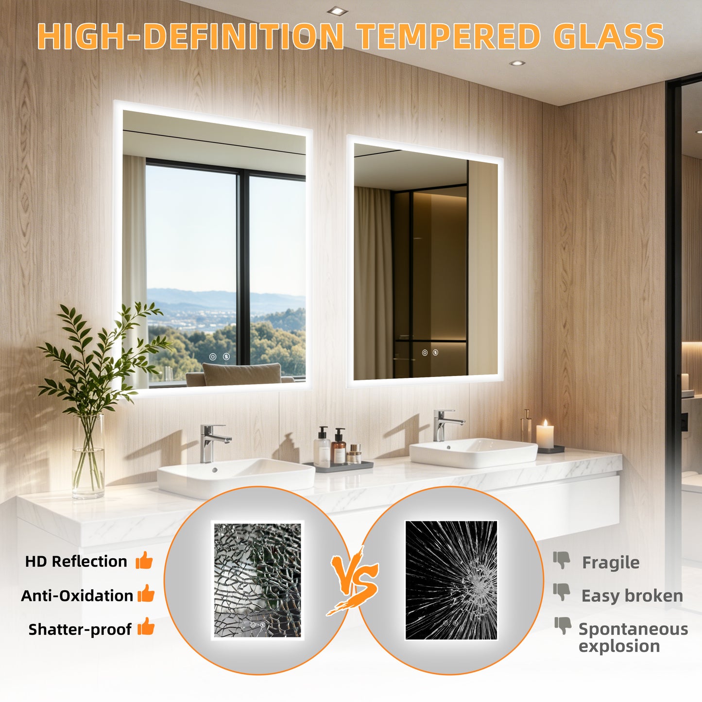 LUVODI 28x36” Rectangular LED Bathroom Mirror Tempered Glass Bathroom Mirror With Light