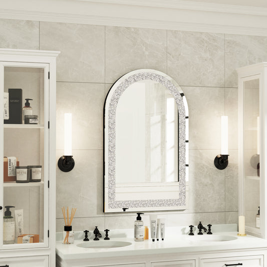 Arched Crystal Crushed Diamond Wall Mirror for Bedroom Living Room Entryway 23x35"