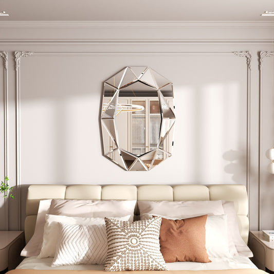 Asymmetrical Decorative Wall Mirror with Beveled Diamond Pieces