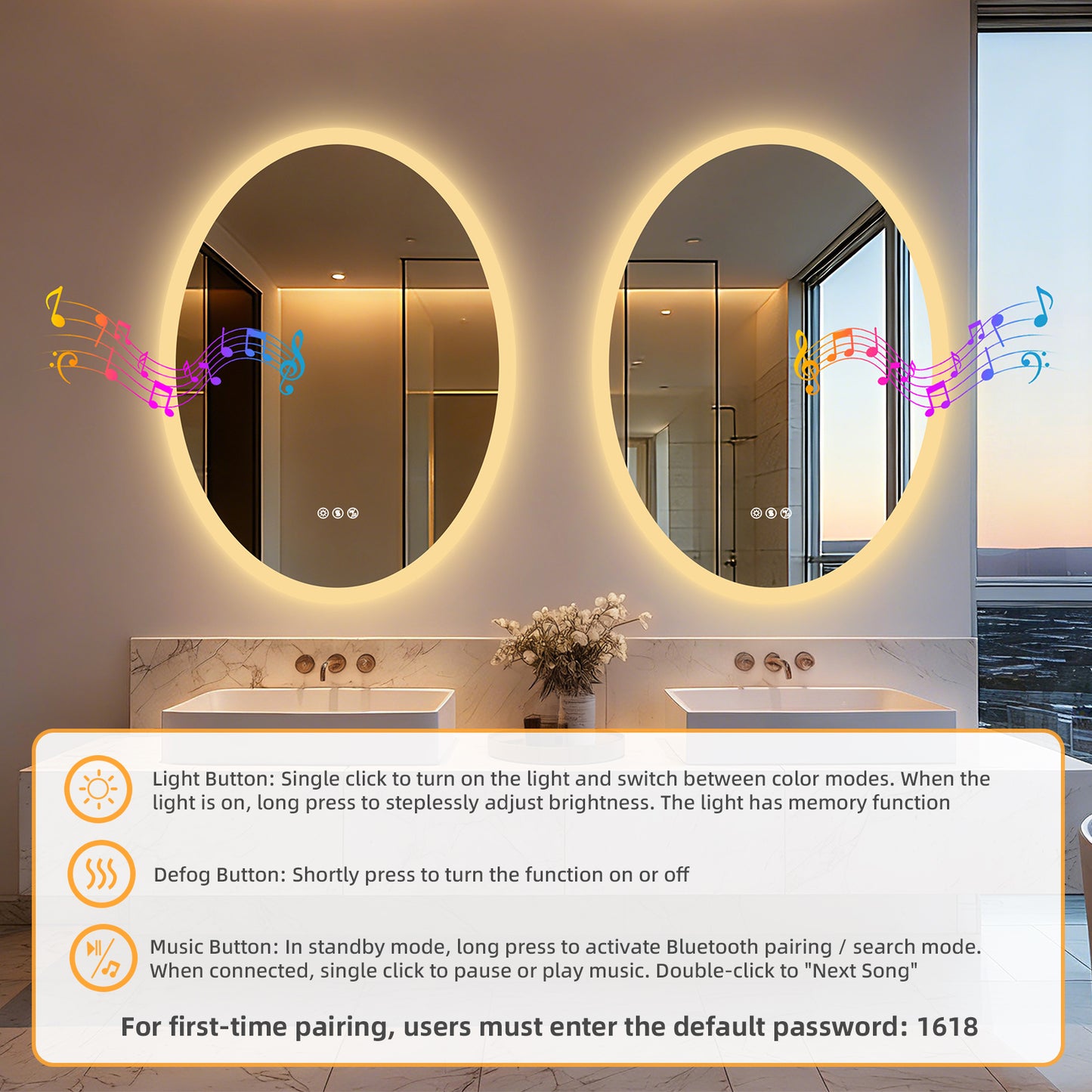 Espejo de baño LED con Bluetooth y altavoces LUVODI, antivaho e iluminado, 23,6 x 31,5 pulgadas