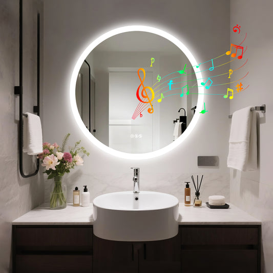 LUVODI Round Bluetooth Bathroom Mirror with Speaker, No Display 31.5 in