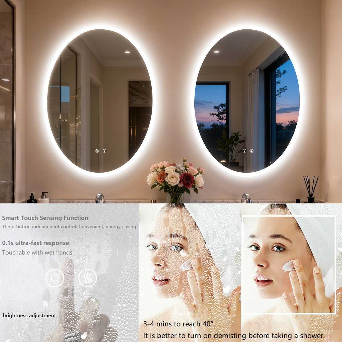 LUVODI Oval LED Bathroom Mirror, Tempered Glass (Glowing Outer Edge)