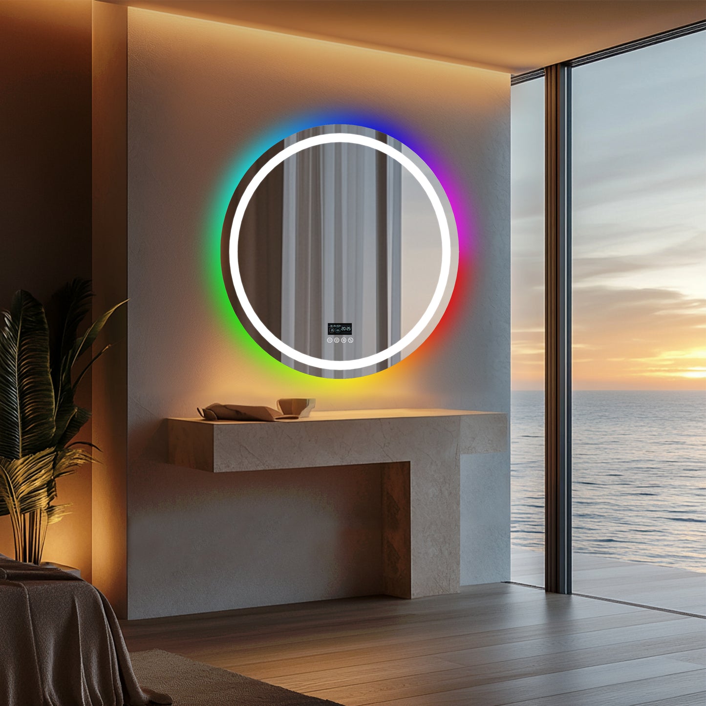 LUVODI Round LED Bluetooth Bathroom Mirror with RGB Backlit