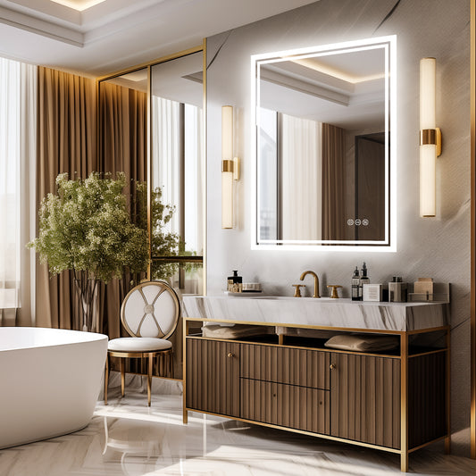 LUVODI Rectangular LED Bathroom Mirror 3Color Defogging Smart Mirror(Glowing Outer Edge)