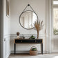 Black Round Mirror With Hanging Rope For Living Room, Bedroom, Entryway