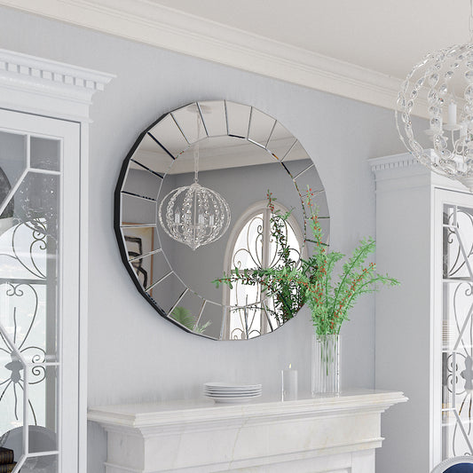 Wall Decor Art Accent Mirror Round Venetian Ornate Mirror for Hallway, Living Room