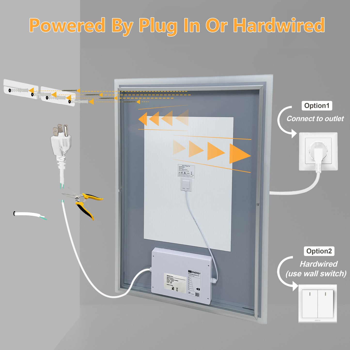 LUVODI 28x36” Rectangular LED Bathroom Mirror Tempered Glass Bathroom Mirror With Light
