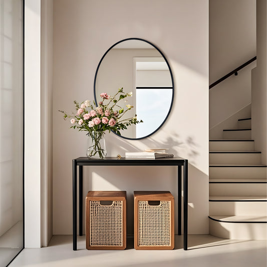 Oval Wall Mirror with Black Frame for Living Room, Bedroom