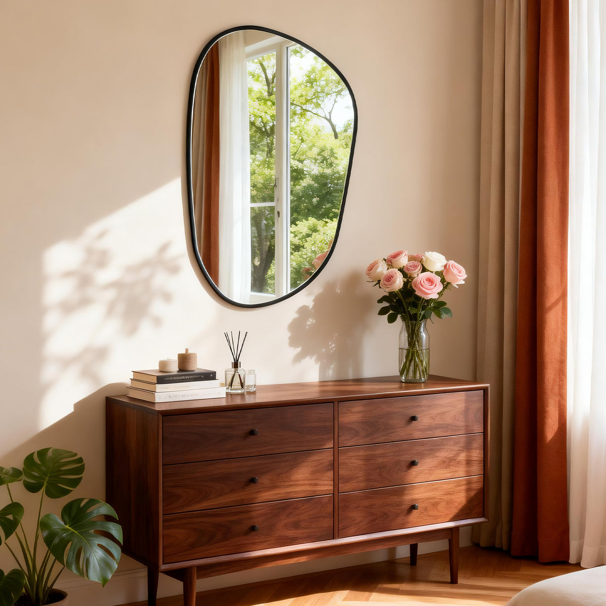 Irregular Black Frame Mirror, 21.5x33.6 in Asymmetrical Wall Mirror for Living Room