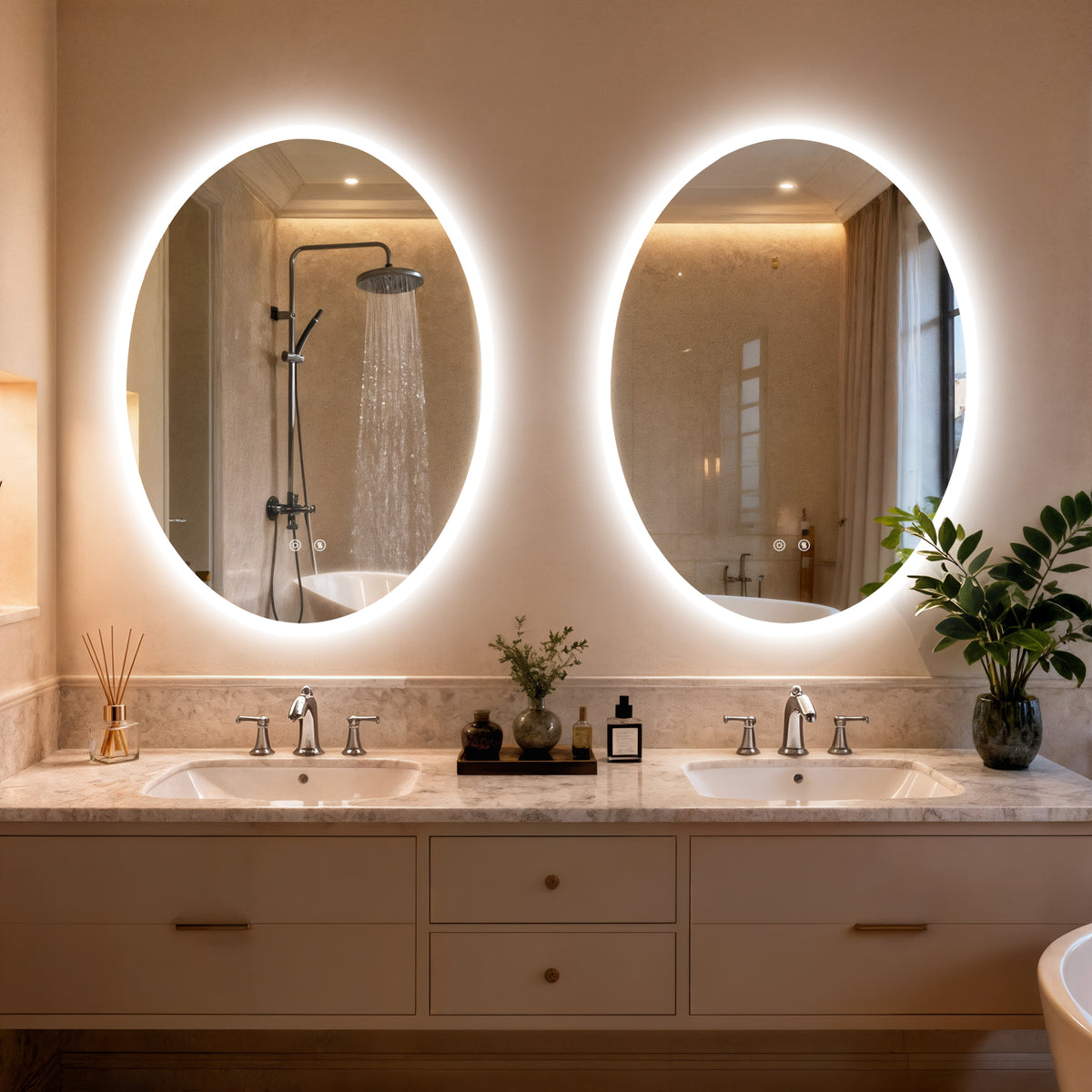 LUVODI Oval LED Bathroom Mirror, Tempered Glass (Glowing Outer Edge)