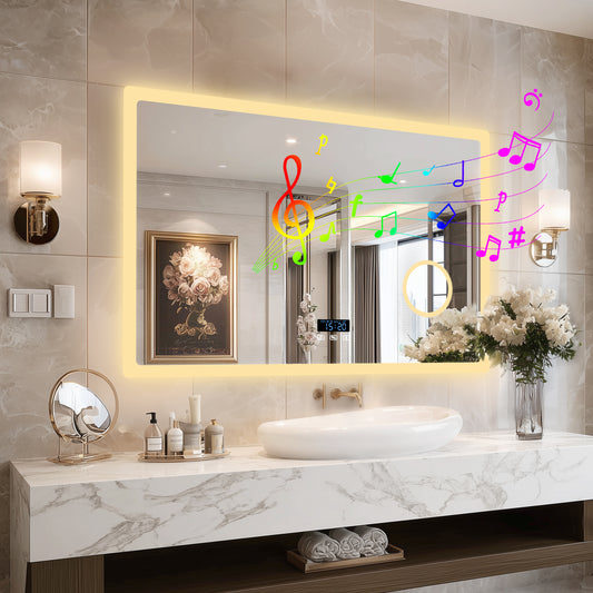LUVODI Bluetooth Bathroom Mirror With 3X Magnifying, Time/Date Display Makeup Mirror