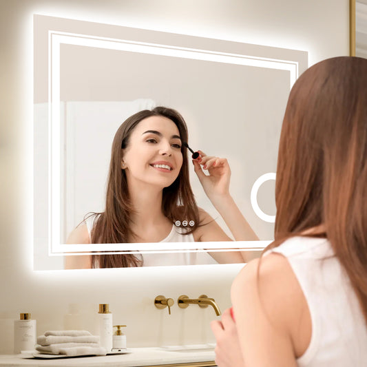 LUVODI LED Bathroom Mirror 3X Magnifier Dimmable Front Light + Backlit Defogging , Memory Function
