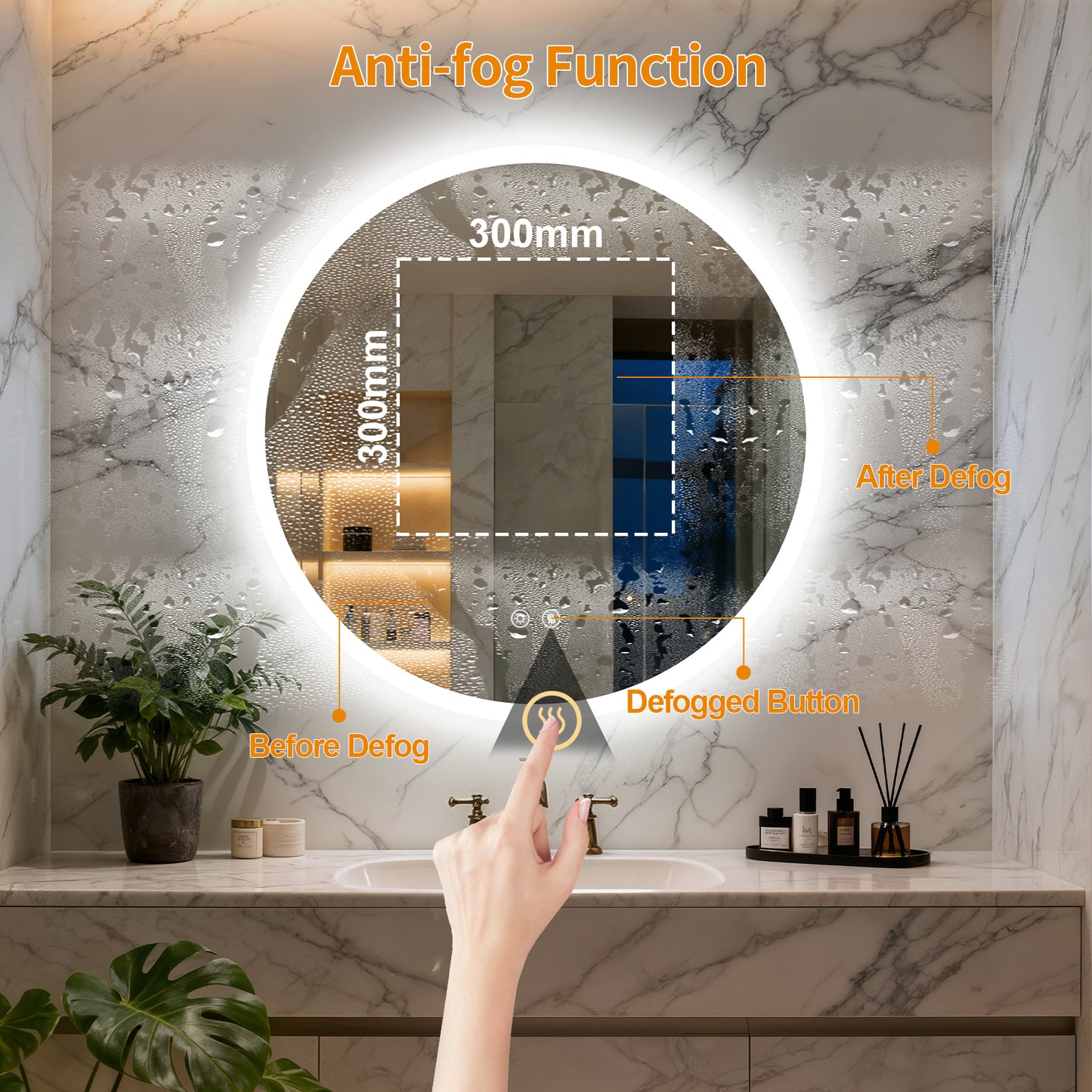 LUVODI 28 in Round Bathroom Mirror with Lights Tempered Glass(2 Buttons)