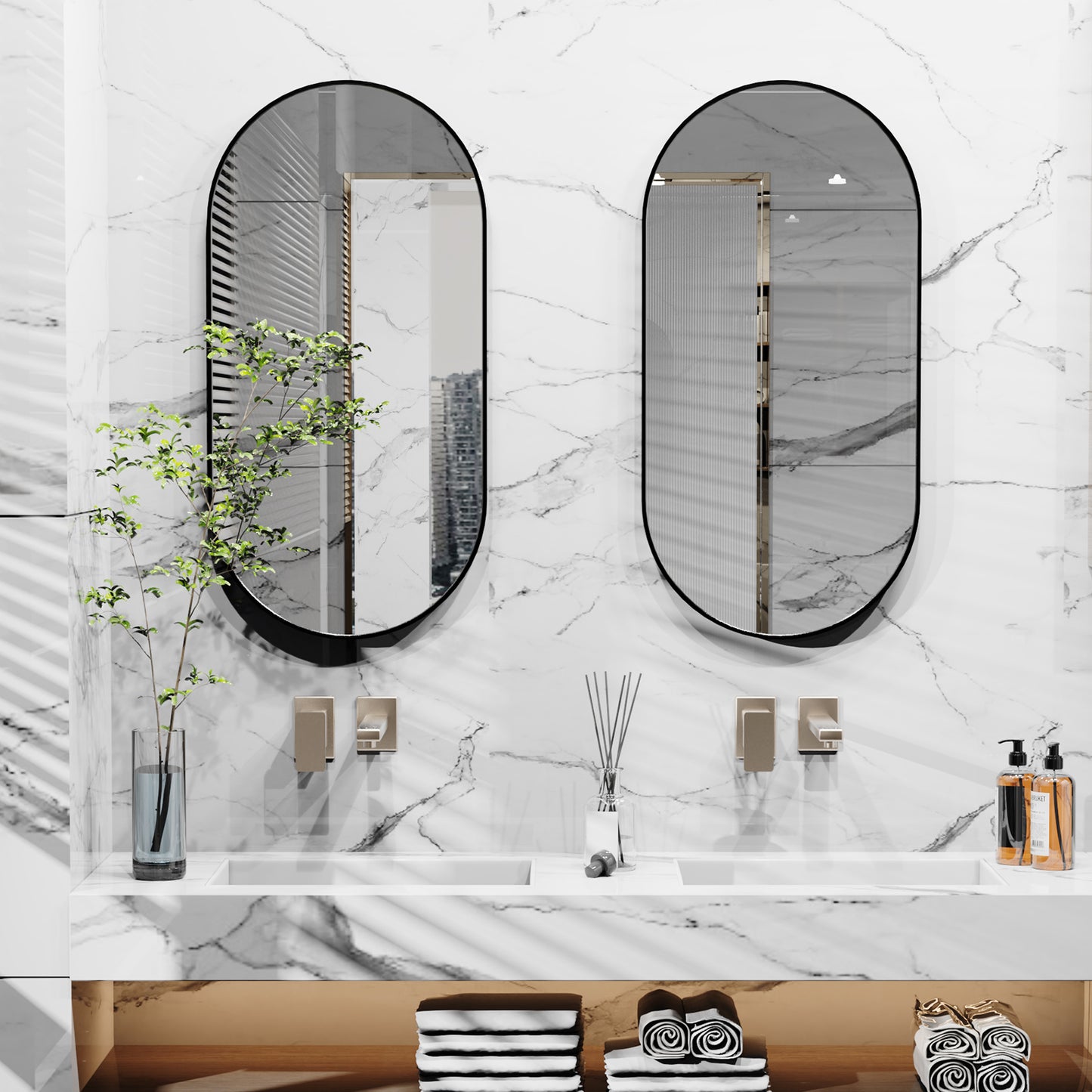 LUVODI 100x50cm Oval Wall-mounted Vanity Mirror Metal Frame Accent Mirror for Bathroom, Entryway