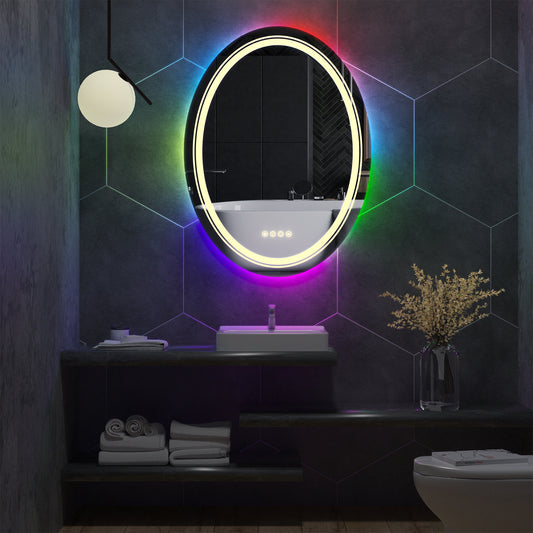 LUVODI 60x80cm Oval LED Bathroom Mirror with 8 RGB Backlit 3 Front Light Color Smart Defogging TouchCRI>90