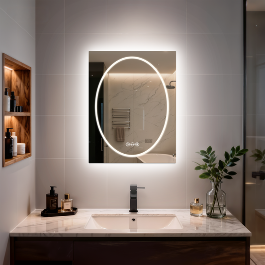 LUVODI  Frameless Tempered Glass LED Bathroom Mirror, Backlit with Round Front Light
