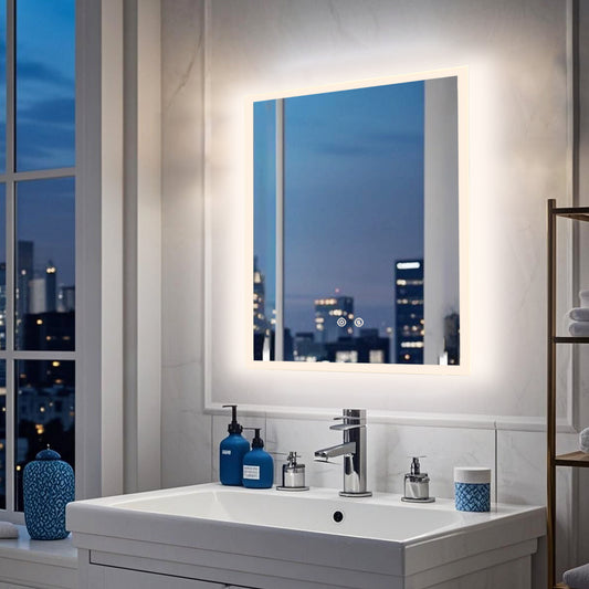 LUVODI 17.8”x23.6" LED Bathroom Mirror Wall Vanity Mirror 3 Colors Smart Lighted Mirror