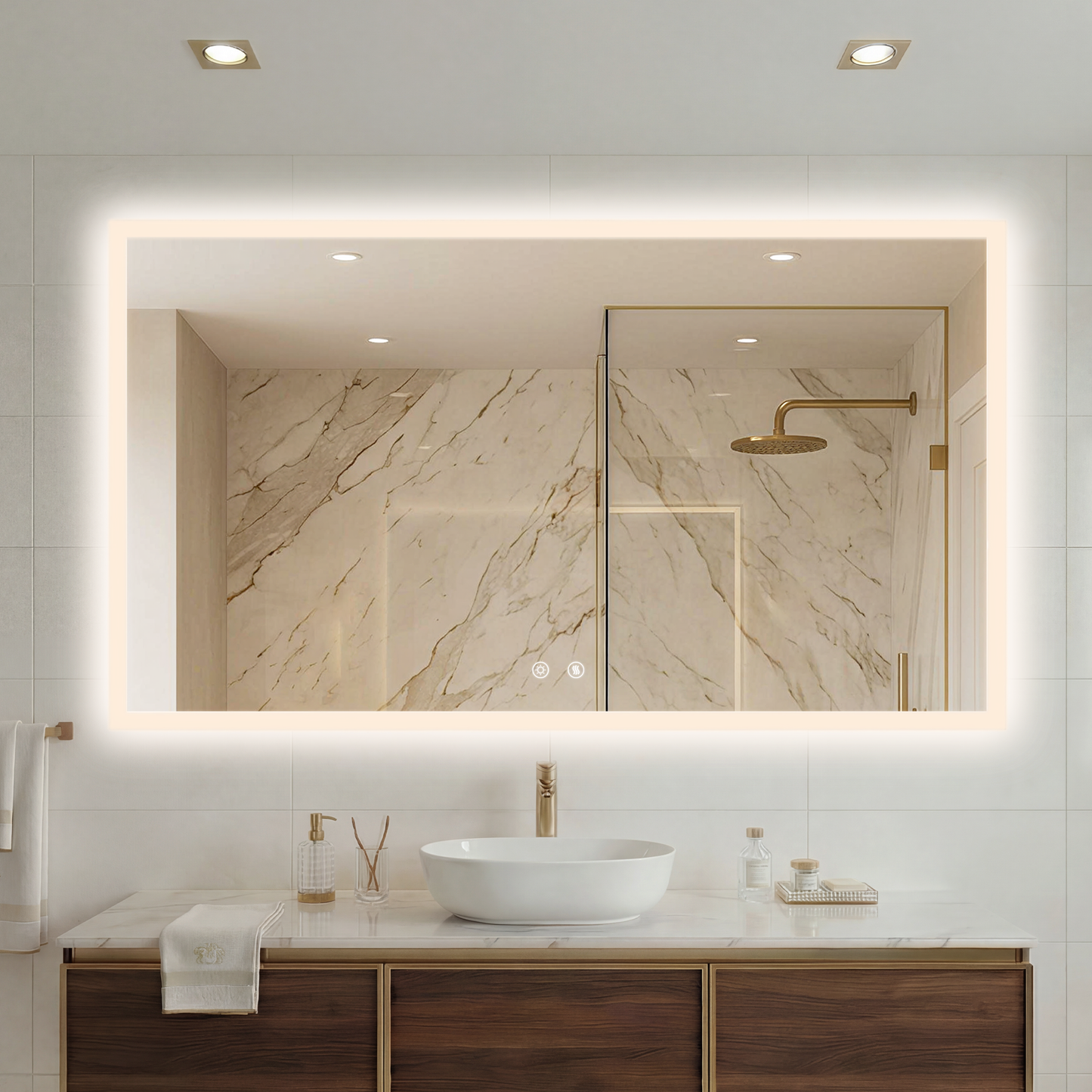 LUVODI Rectangular LED Bathroom Mirror with Defogger, Front-Lit Wall Mounted Vanity Mirror