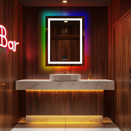 LUVODI Rectangular LED Bluetooth Bathroom Mirror with RGB Backlit