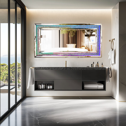 Full Length Mirror with RGB Lights Wall Hanging Mirror Crush Diamond Inlay for Living Room, Bedrooms, Cloakrooms