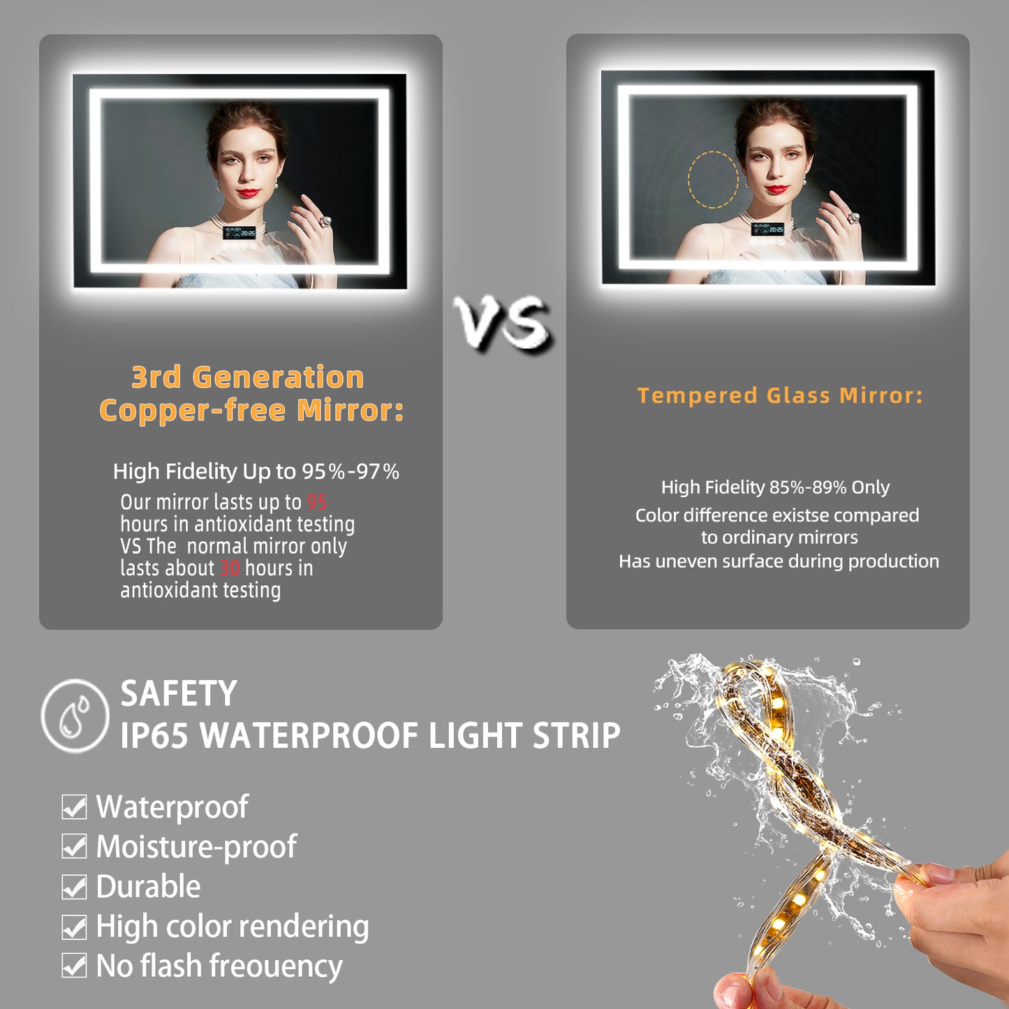 Espejo de baño LED LUVODI con altavoz Bluetooth, espejo de tocador inteligente rectangular con pantalla