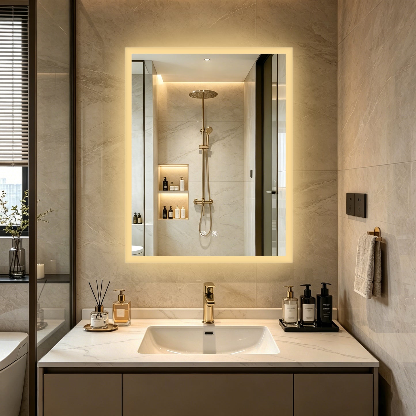 LUVODI 28x36” Rectangular LED Bathroom Mirror Tempered Glass Bathroom Mirror With Light