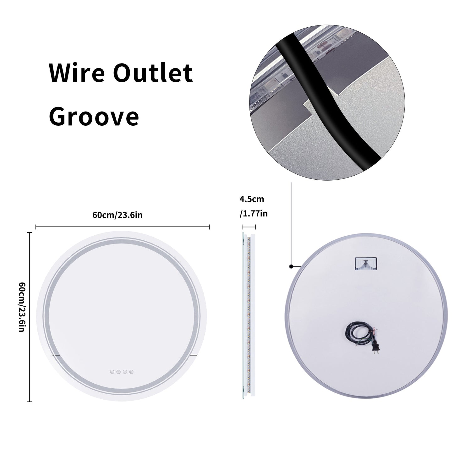 LUVODI Round LED Bathroom Mirror with 8 RGB Backlit 3 Front Light Color Smart Defogging Touch