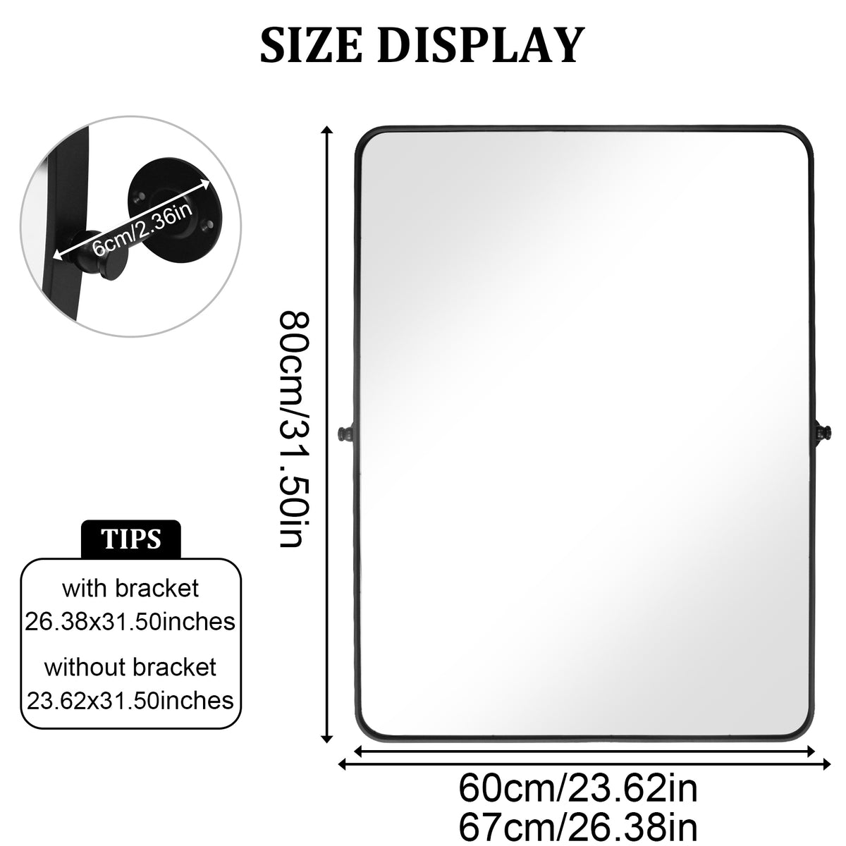 Black Framed Pivot Bathroom Mirror, Adjustable Tilt Wall Mirror
