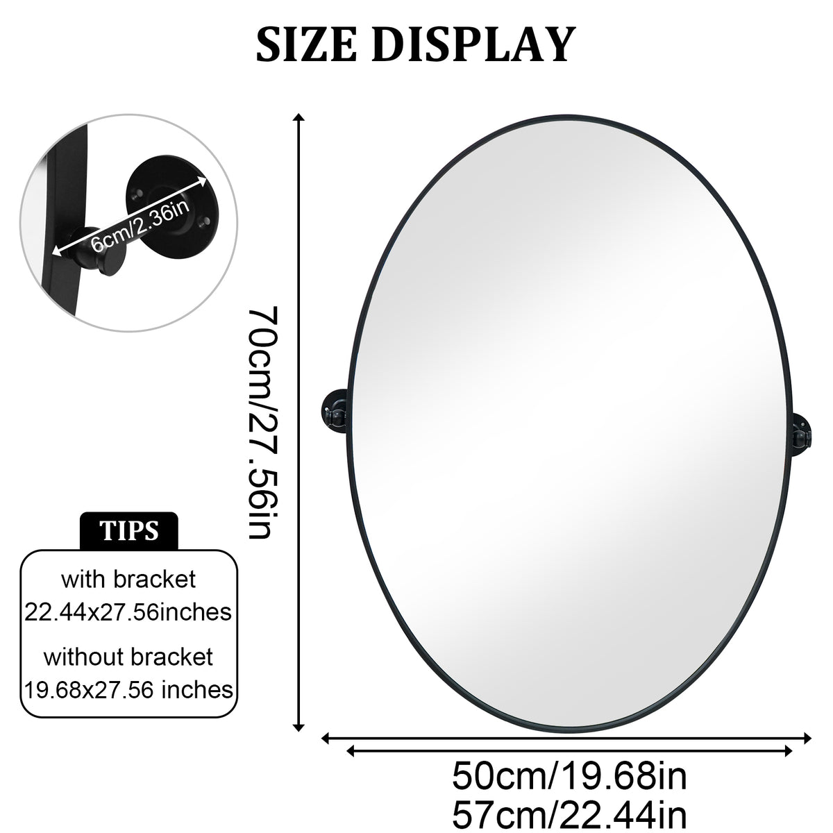 Modern Matte Black Oval Pivot Mirror – Adjustable Tilting Bathroom Vanity Wall Mirror