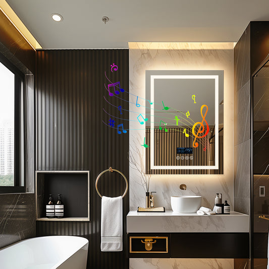 LUVODI LED Bathroom Mirror with Bluethooth Speaker Music Defogging Date & Time Display