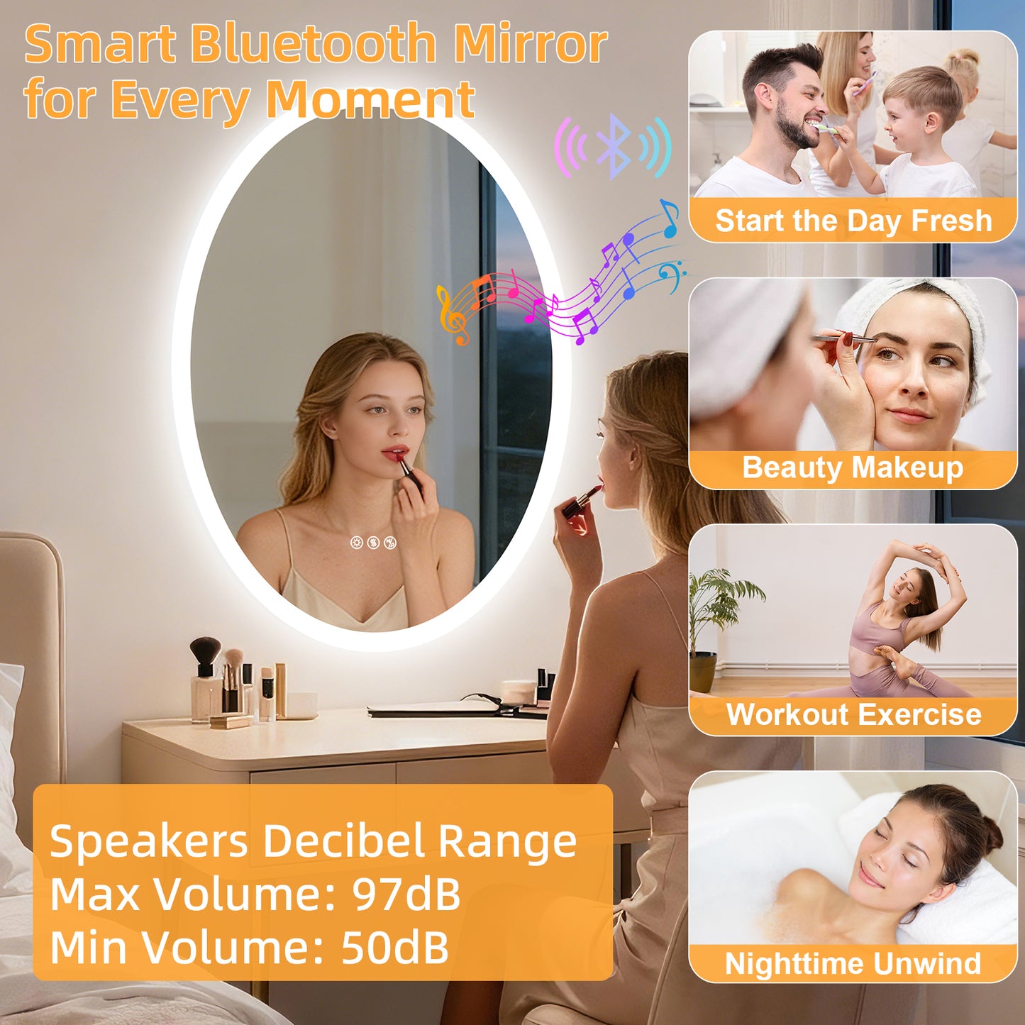 Espejo de baño LED con Bluetooth y altavoces LUVODI, antivaho e iluminado, 23,6 x 31,5 pulgadas