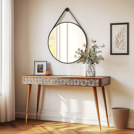 Black Round Mirror With Hanging Rope For Living Room, Bedroom, Entryway