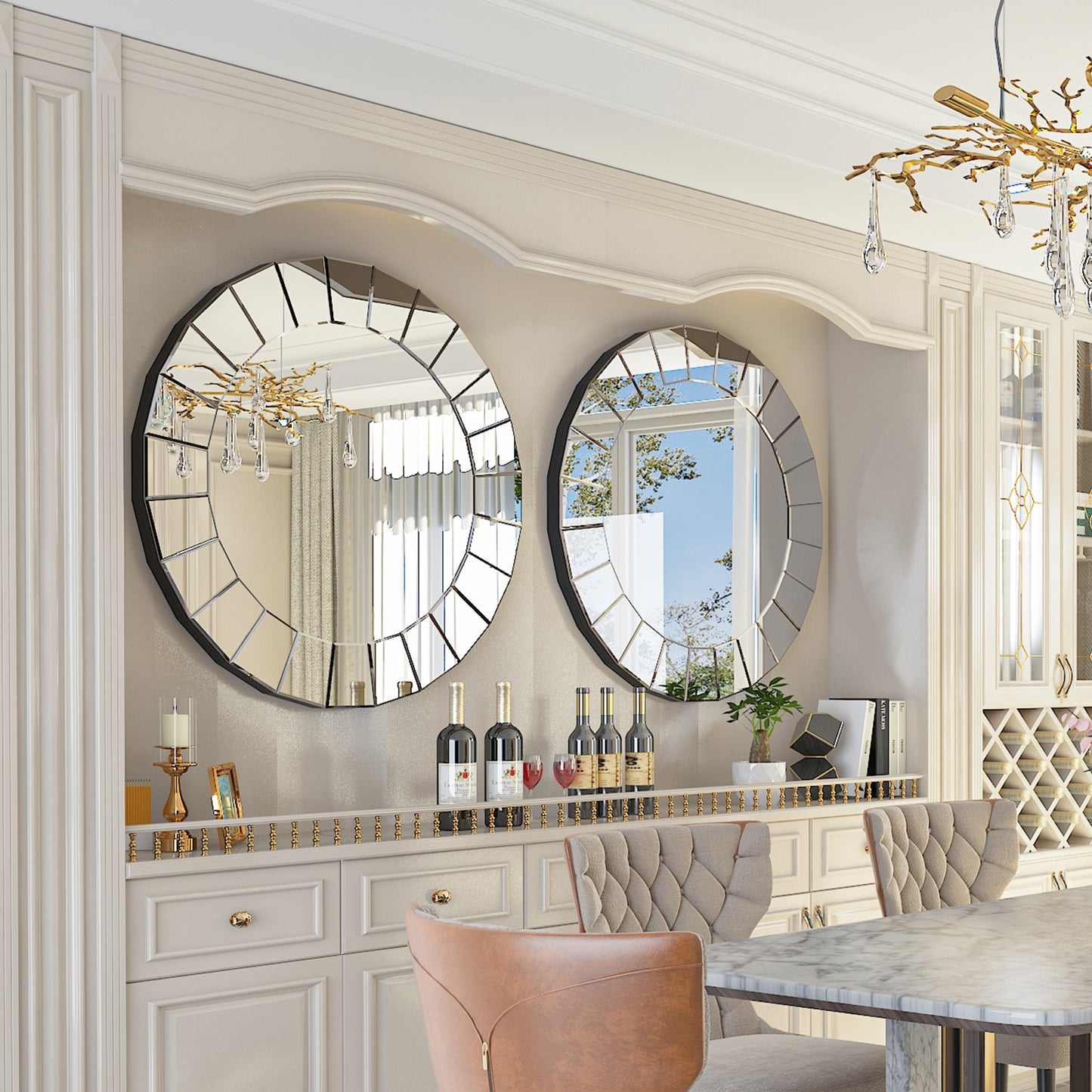 Wall Decor Art Accent Mirror Round Venetian Ornate Mirror for Hallway, Living Room
