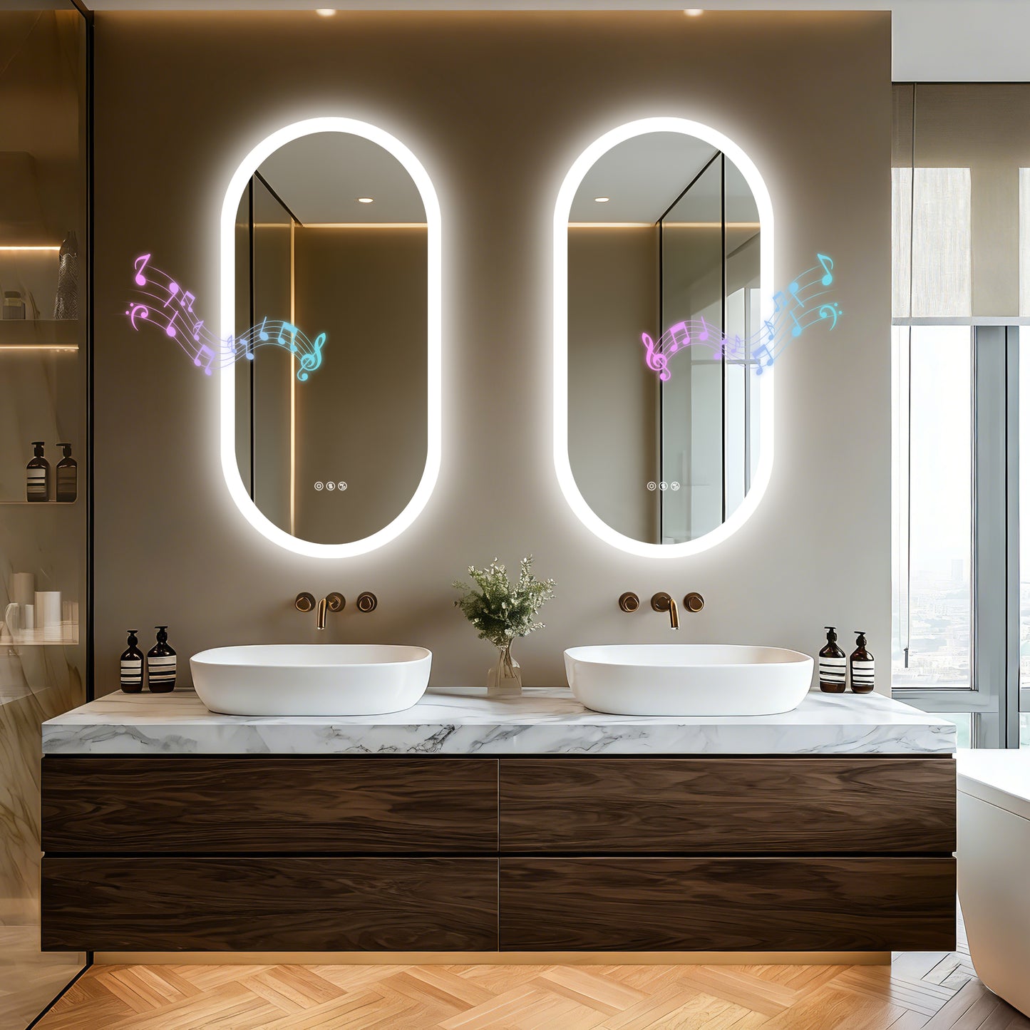 Espejo de baño ovalado con luz LED y Bluetooth LUVODI, espejo de tocador de pared (sin pantalla)