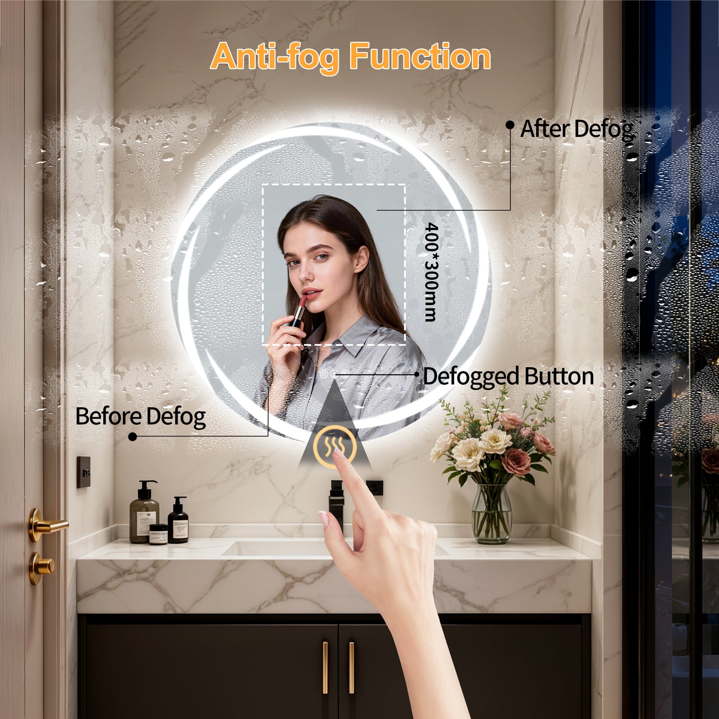 Espejo de pared redondo para baño LUVODI de 31,5" con LED y altavoz Bluetooth dual, antivaho y regulable