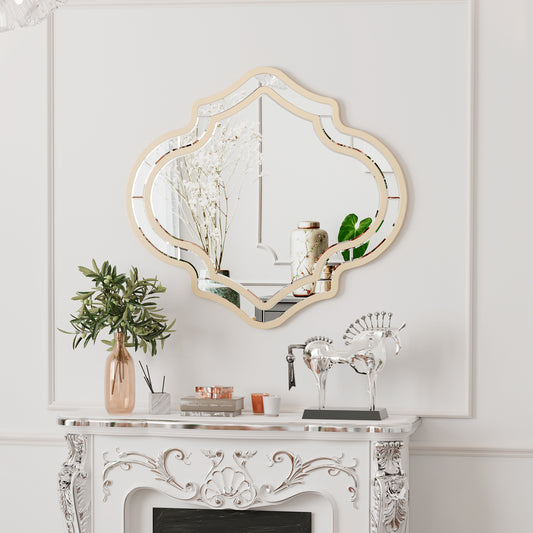 Irregular Silver Wall Decor Mirror Golden Rim for Hallway 31”x34”
