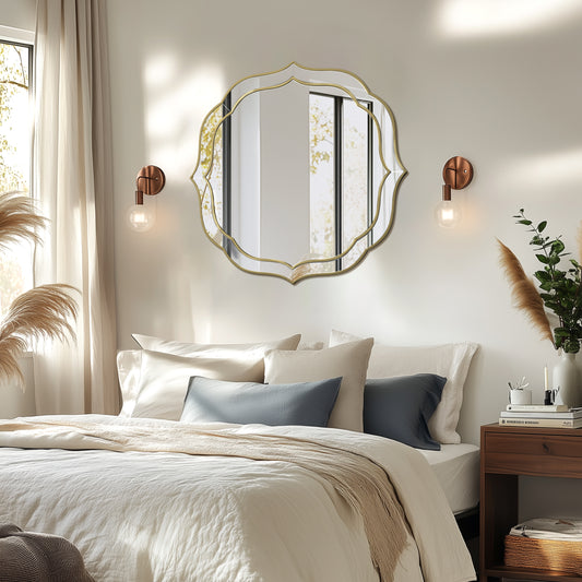 Flower-shaped Silver Glass Wall Decor Mirror Beveled Gold Rim Accent Mirror for Hallway, Living Room