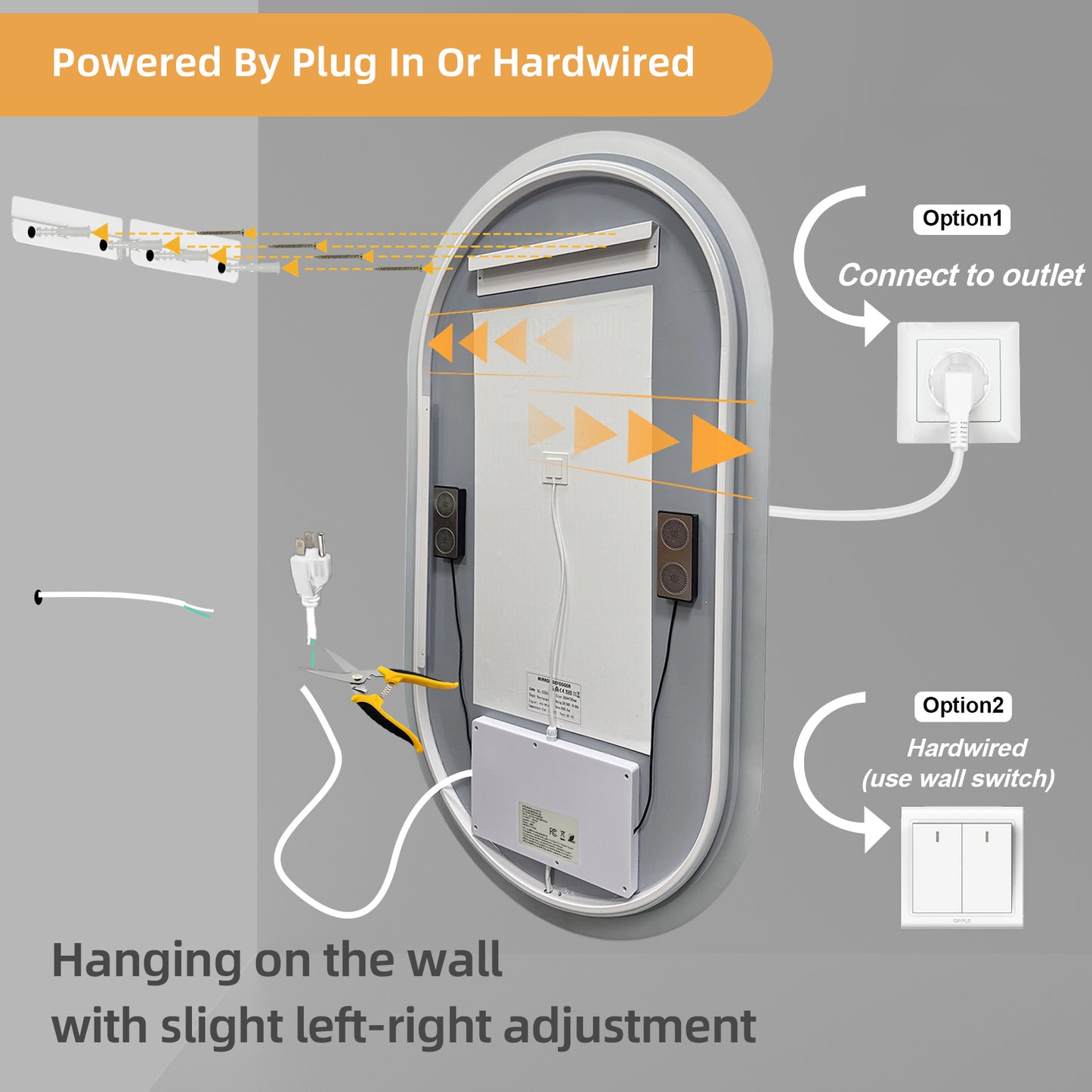Espejo de baño ovalado con luz LED y Bluetooth LUVODI, espejo de tocador de pared (sin pantalla)