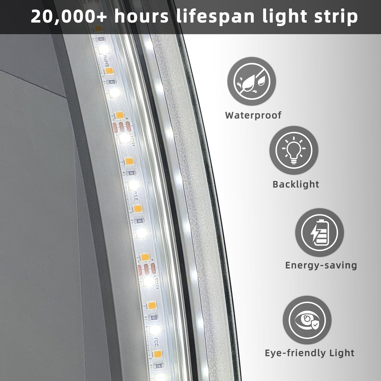 Espejo de tocador redondo con luz LED frontal LUVODI, antivaho, 3 colores, 2 botones