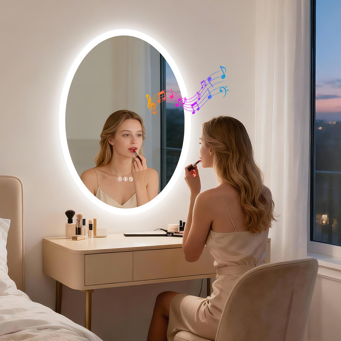 Espejo de baño LED con Bluetooth y altavoces LUVODI, antivaho e iluminado, 23,6 x 31,5 pulgadas
