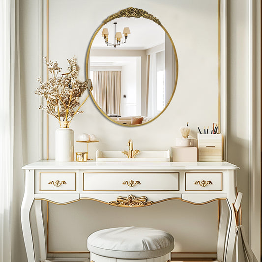 Oval Mirror with Rose Antique Gold Frame 23.6x31.6 Inch