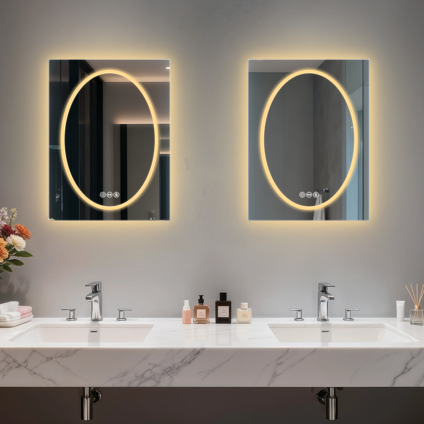 LUVODI  Frameless Tempered Glass LED Bathroom Mirror, Backlit with Round Front Light